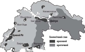 27. Проаналізуйте розташування районів екологічної кризи в Дніпропетровській області.  Визначте галузі господарства, підприємства яких спричинили надмірне забруднення навколишнього середовища в цих районах.